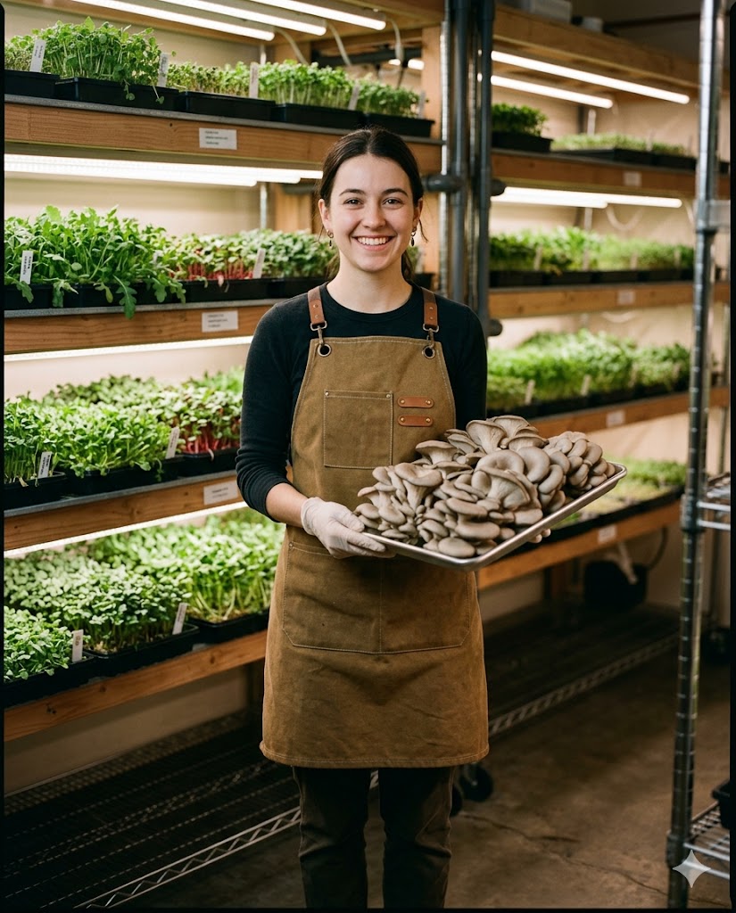 Mushrooms and microgreens